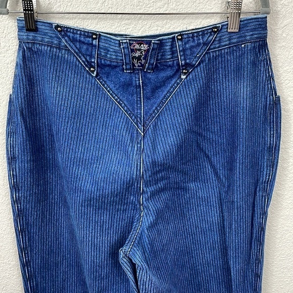 Vintage Blaze V Seam Mom Jean Stripe Blue Ultra High Rise Bareback - Picture 5 of 12